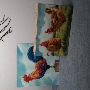 Chicken Hen Rooster Box Sign Set Urban Farmhouse Shelf Sitter Wall Hanging Wood